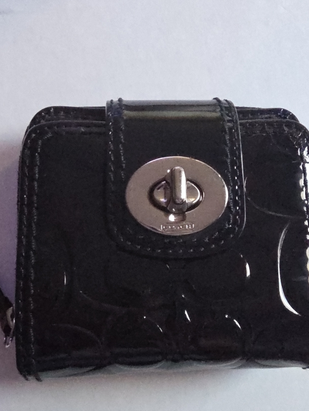 Coach Essential Small Zip Around Card Case in Signature Patent Leather Black